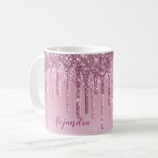 Taza De Café Elegante y elegante goteo de purpurina rosa dorado (Anverso izquierdo)
