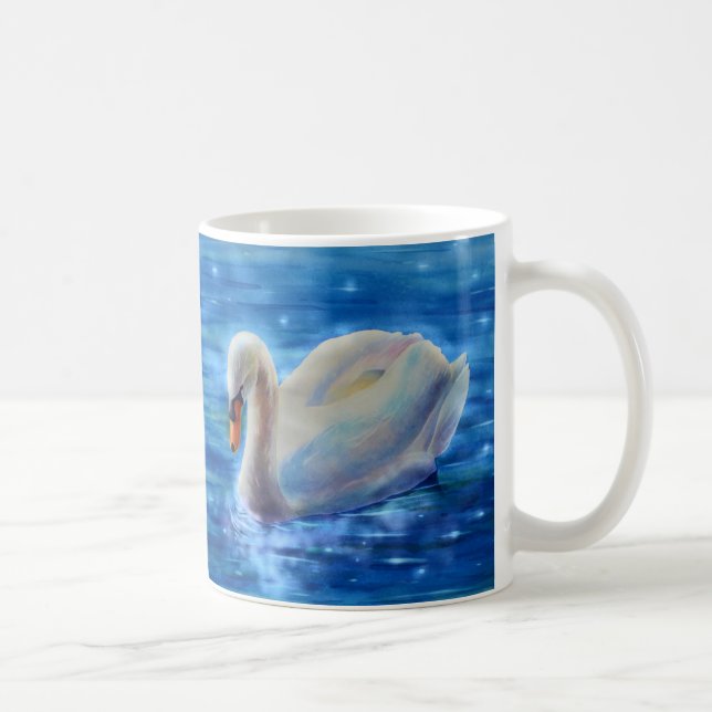 Taza De Café Elegante y hermoso cuadro de acuarela de cisne bla (Derecha)