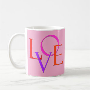 Taza De Café Elegante y lindo "AMOR" colorido en rosa claro