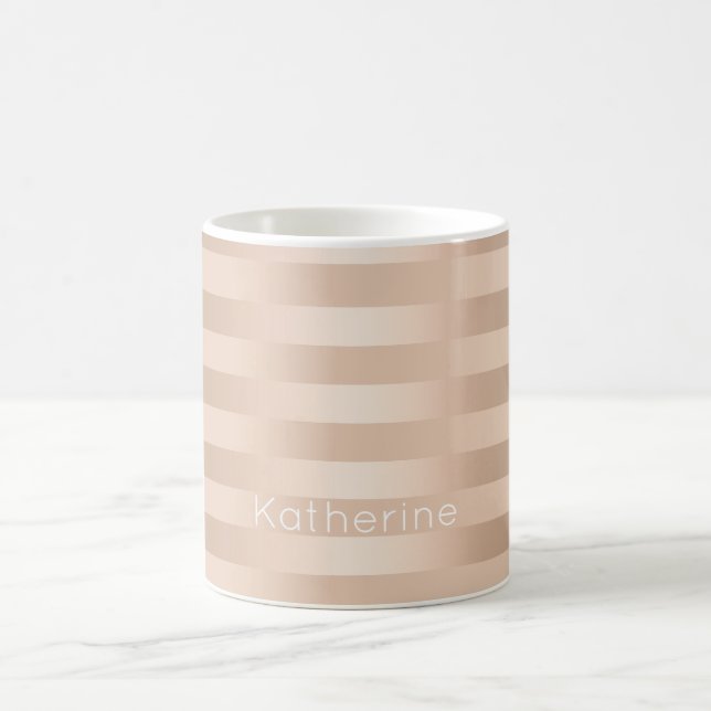 Taza De Café Elegante y moderno rosa de cobre con rayas doradas (Centro)