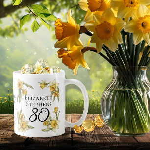 Taza De Café Elegante Yellow Daffodils Floral 80º cumpleaños