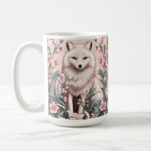 Taza De Café Elegante Zorro Ártico Floral Rosa