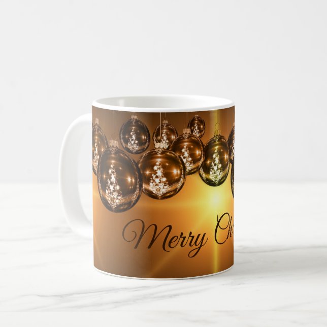 Taza De Café Elegantes adornos de Navidad dorados marrones (Anverso izquierdo)