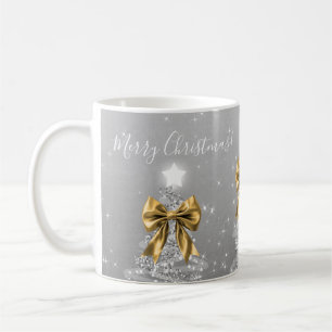 Taza De Café Elegantes árboles de Navidad plateados con lazos d