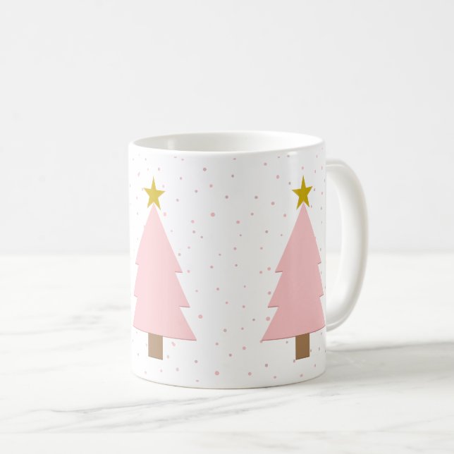 Taza De Café Elegantes árboles de Navidad rosados, estrellas do (Anverso derecho)