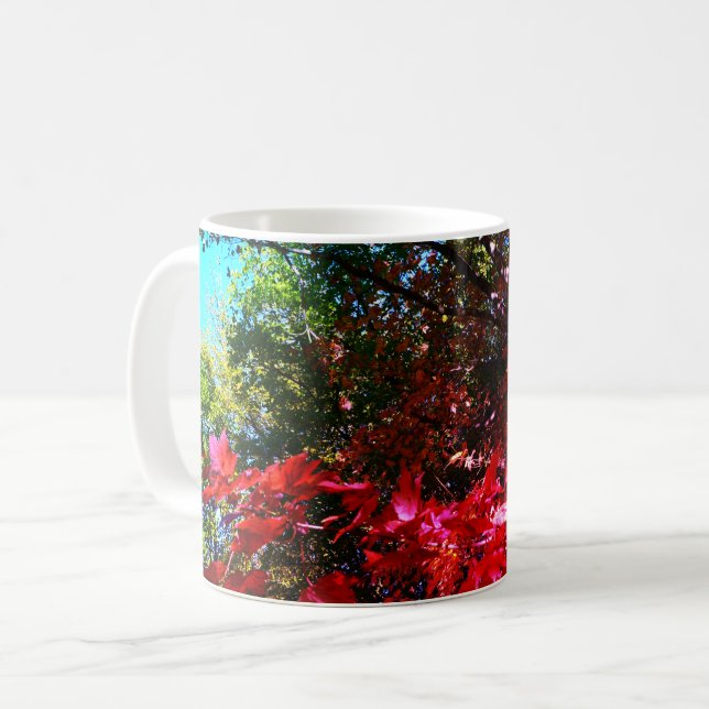 Taza De Café Elegantes árboles de otoño hojas rosadas rojas (Anverso izquierdo)