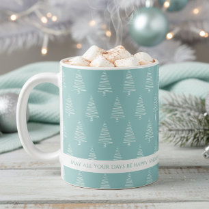 Taza De Café Elegantes Árboles Navideños Blanco Y Verde-Azul Cl