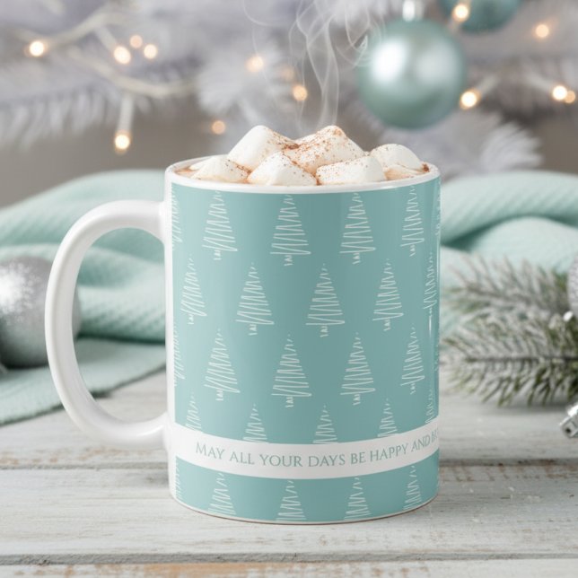 Taza De Café Elegantes Árboles Navideños Blanco Y Verde-Azul Cl (Elegant White And Light Green-Blue Christmas Trees Coffee Mug)