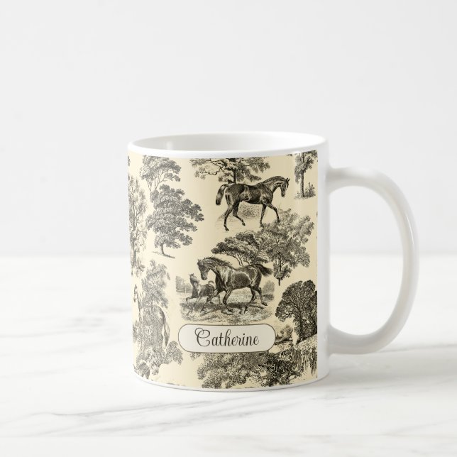 Taza De Café Elegantes caballos Rústicos Árboles de árbol Beige (Derecha)