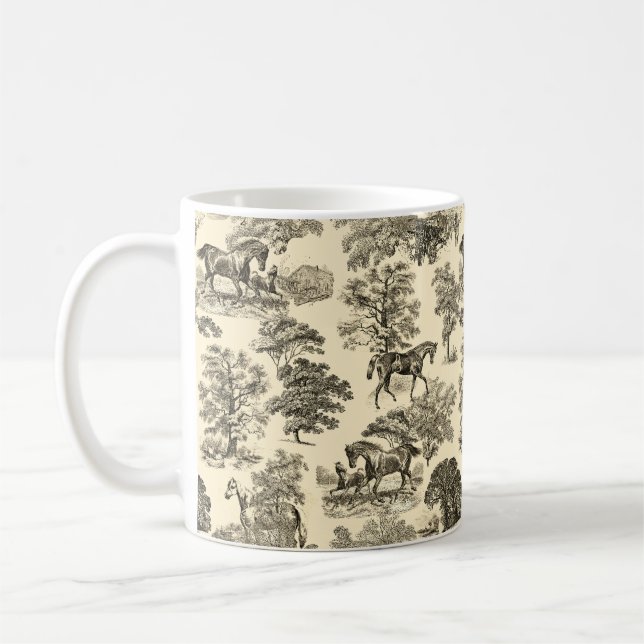 Taza De Café Elegantes caballos Rústicos Árboles de árbol Beige (Izquierda)