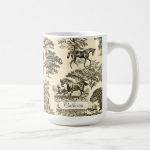 Taza De Café Elegantes caballos Rústicos Árboles de árbol Beige