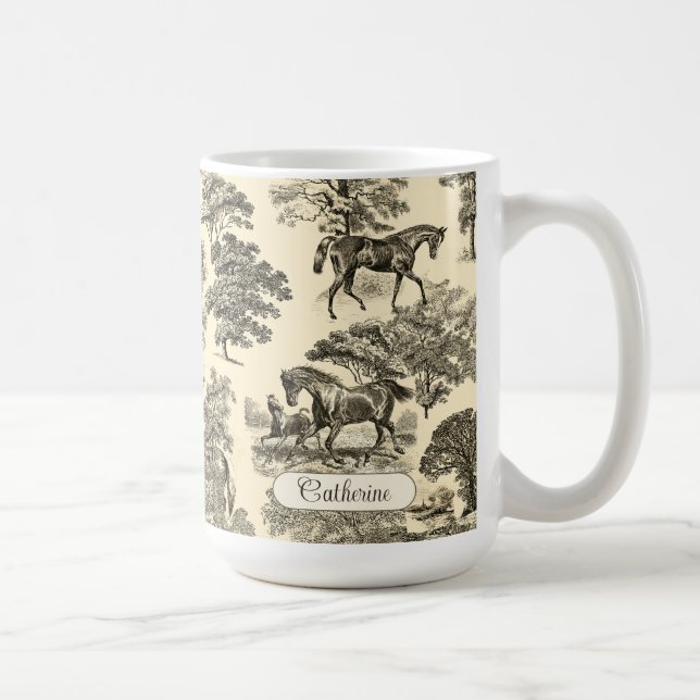 Taza De Café Elegantes caballos Rústicos Árboles de árbol Beige (Derecha)