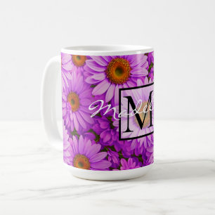 Taza De Café Elegantes daisias florales de magenta rosa oscuro