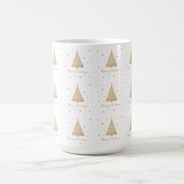 Taza De Café Elegantes estrellas de árbol de navidad de oro bla (Centro)