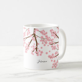 Taza De Café Elegantes flores de cerezo de bonito caligrafía sa
