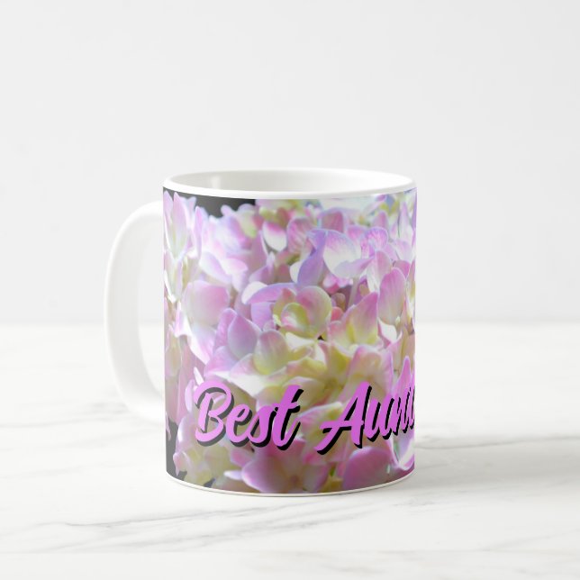 Taza De Café Elegantes flores de hortensias rosadas amarillas y (Anverso izquierdo)