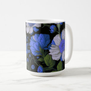 Taza De Café Elegantes flores retro elegantes de color blanco a