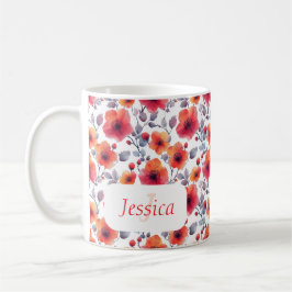Taza De Café Elegantes flores rojas chic modernas y femeninas