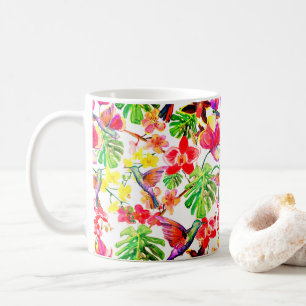 Taza De Café Elegantes Flores Tropicales Orquídea Y Aves