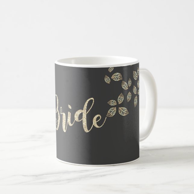 Taza De Café Elegantes hojas de oro de Moda, novia (Anverso derecho)