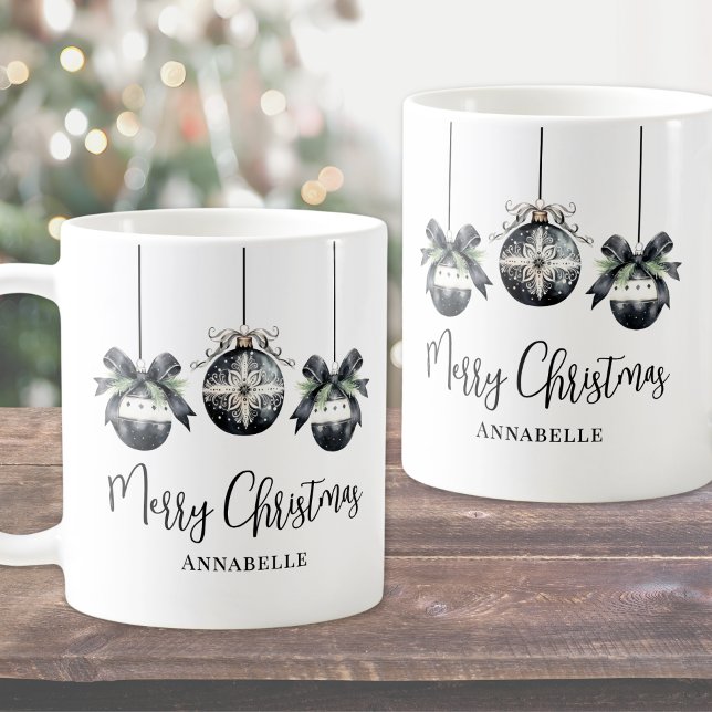 Taza De Café Elegantes Navidades blancos negros (Elegant Black White Christmas Coffee Mug)