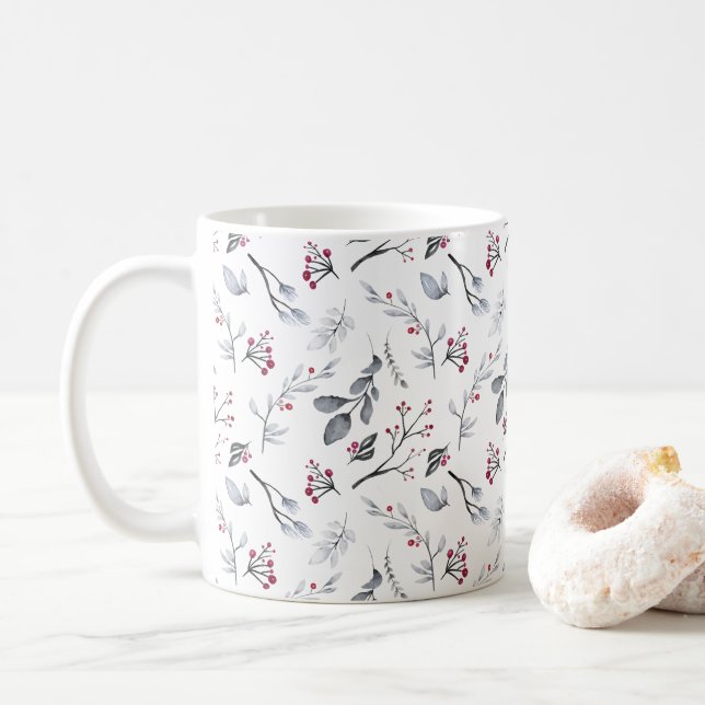 Taza De Café Elegantes Navidades clásicos salen y bayas (Con donut)