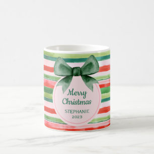 Taza De Café Elegantes Navidades de cinta de bandas rojas verde