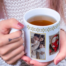 Taza De Café Elegantes Navidades de Collage de fotos dorado y b
