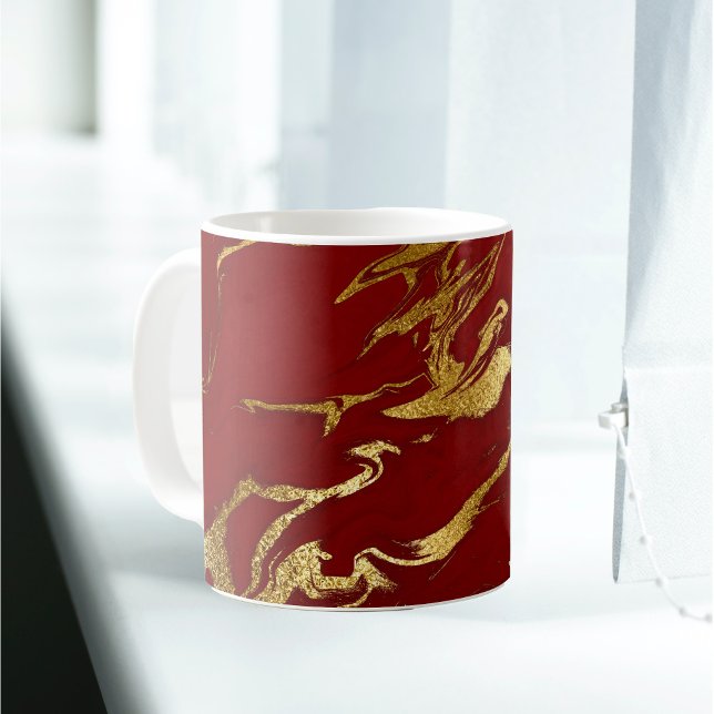 Taza De Café Elegantes Navidades de Faux Marble Red Gold (Subido por el creador)