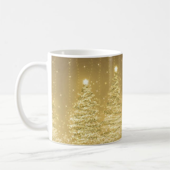 Taza De Café Elegantes Navidades Fiesta Sparkling Trees Gold  (Izquierda)
