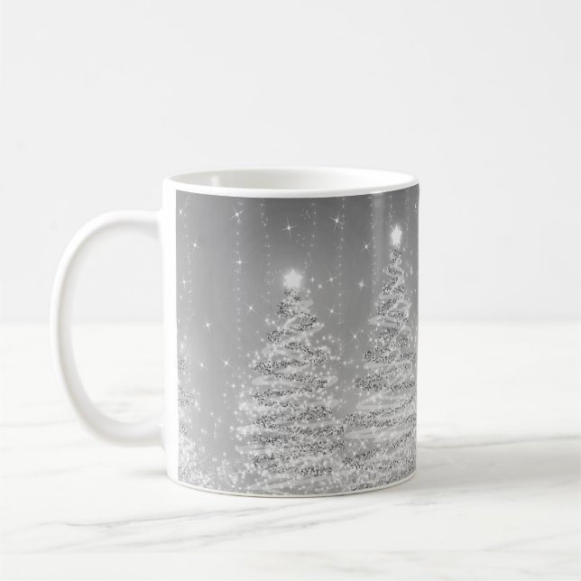 Taza De Café Elegantes Navidades Fiesta Sparkling Trees Silver  (Izquierda)