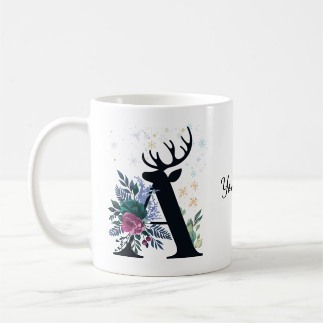 Taza De Café Elegantes Navidades Floral Monogramados (Izquierda)