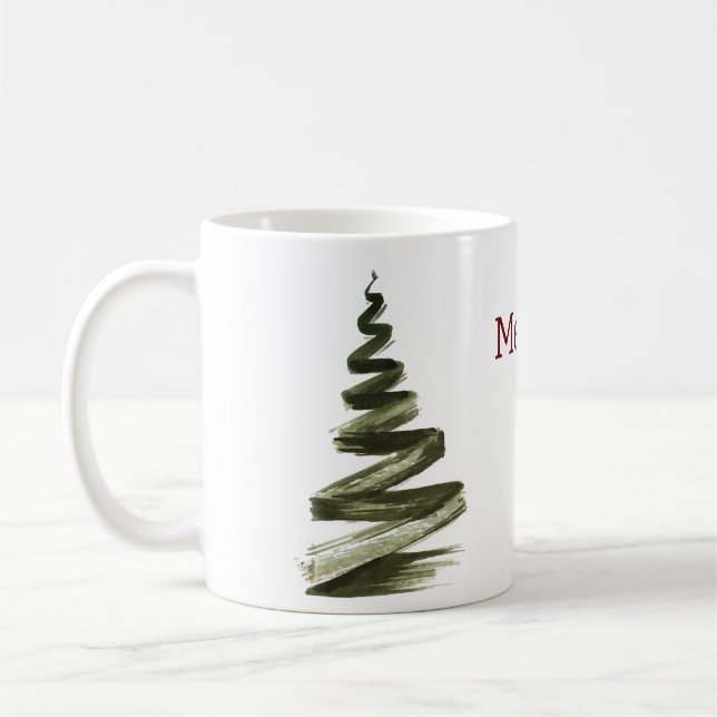 Taza De Café Elegantes Navidades Green Tree Watercolor (Izquierda)