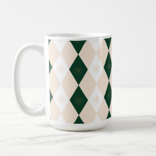 Taza De Café Elegantes Navidades Harlequin Pattern con copo de
