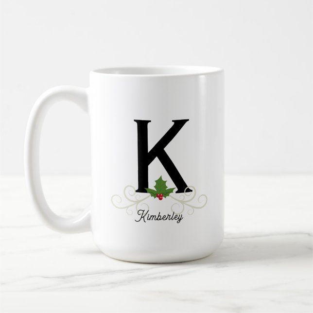 Taza De Café Elegantes Navidades Monograma Mug (Izquierda)
