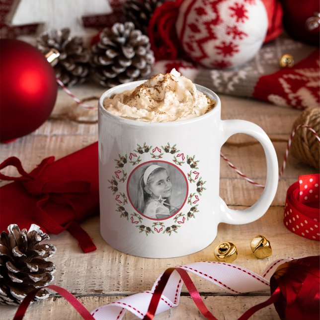 Taza De Café Elegantes Navidades Personalizado de verdor de vac (Red and green photo custom mug)
