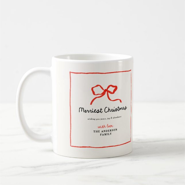 Taza De Café Elegantes Navidades tradicionales del arco rojo (Izquierda)