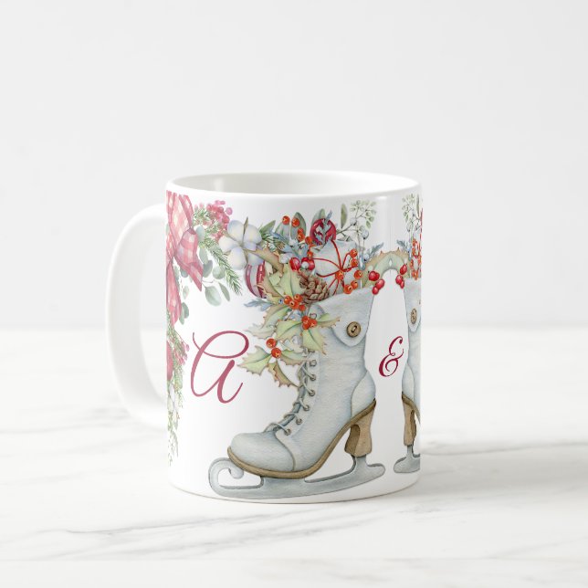 Taza De Café Elegantes Navidades vacaciones de patinaje sobre h (Anverso izquierdo)