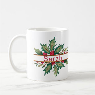 Taza De Café Elegantes Navidades Wreath Navidades Nombre