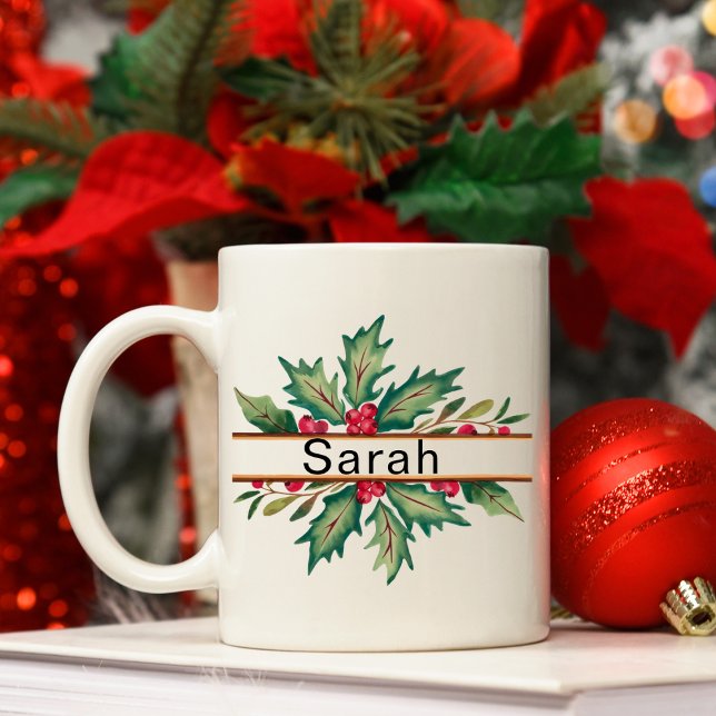 Taza De Café Elegantes Navidades Wreath Navidades Nombre (Elegant Christmas Wreath Christmas Name Coffee Mug
)