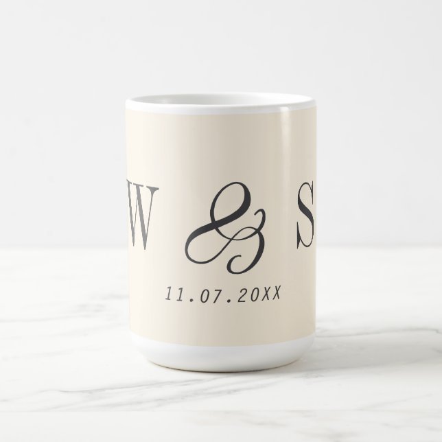 Taza De Café Elegantes parejas de bodas iniciales crema natural (Centro)