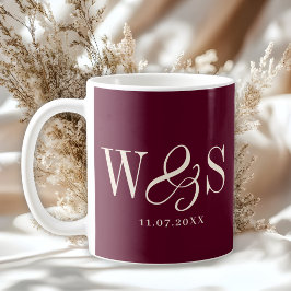 Taza De Café Elegantes parejas marrones bodas iniciales