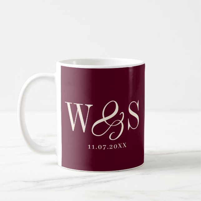 Taza De Café Elegantes parejas marrones bodas iniciales (Izquierda)
