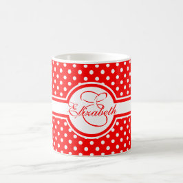 Taza De Café Elegantes puntos de Polka Blanco en Monograma Rojo