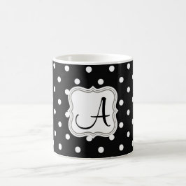 Taza De Café Elegantes puntos de polka negro monogramado nombre