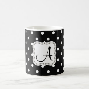 Taza De Café Elegantes puntos de polka negro monogramado nombre