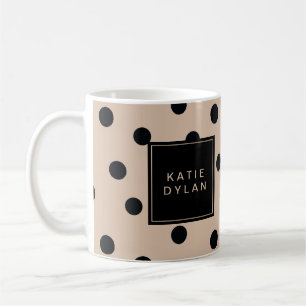Taza De Café Elegantes puntos negros en beige