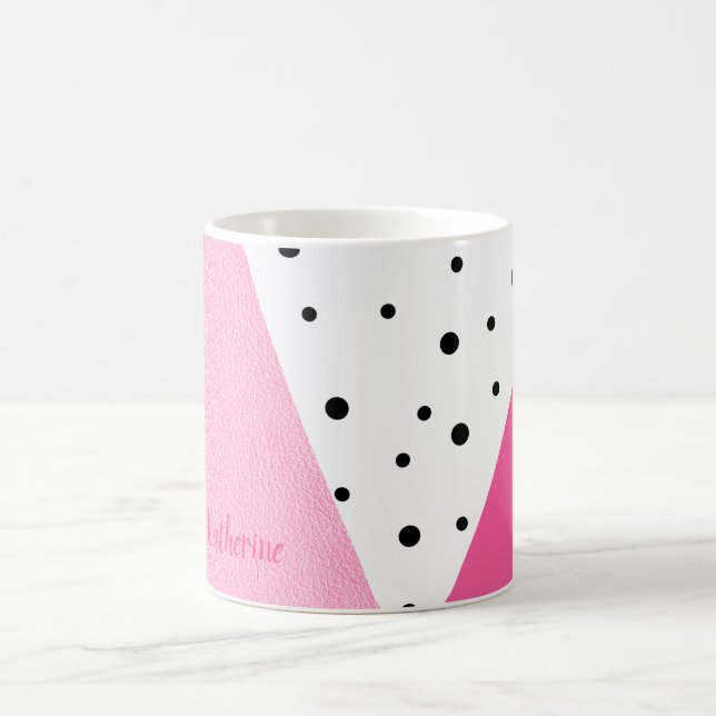 Taza De Café Elegantes puntos negros geométricos de cuero rosa (Centro)