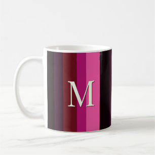 Taza De Café Elegantes Rayas Verticales Ciruela Magenta Monogra