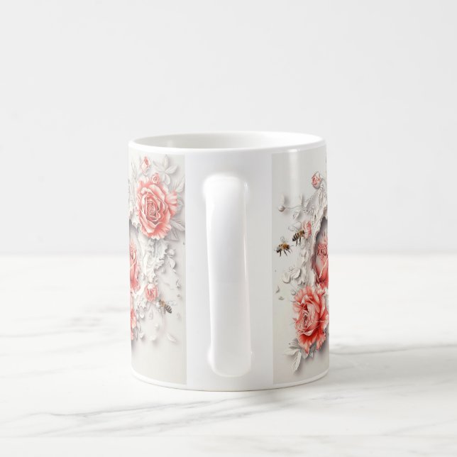 Taza De Café Elegantes Rosas 3D, abejas y belleza botánica (Mango)